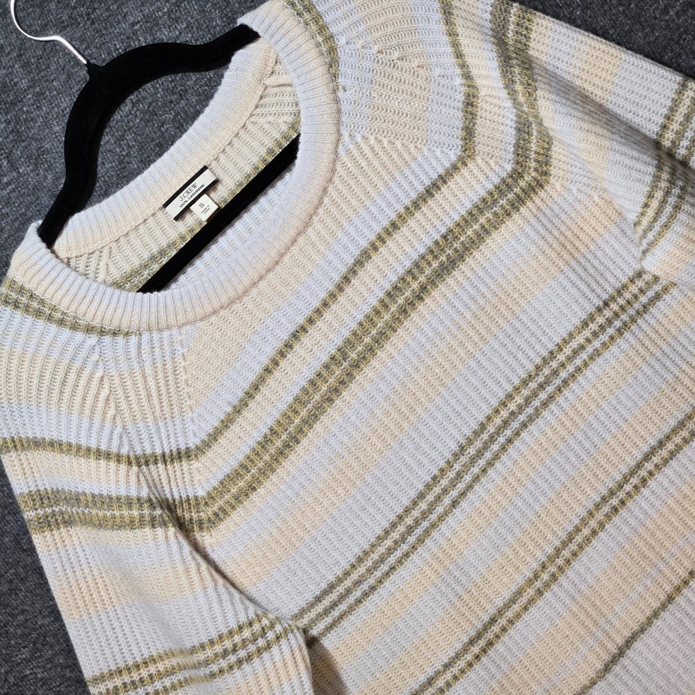 J. Crew Cashmere Ribbed Crewneck Sweatshirt In Stripe S BF015 Pearl Oyster Ash
